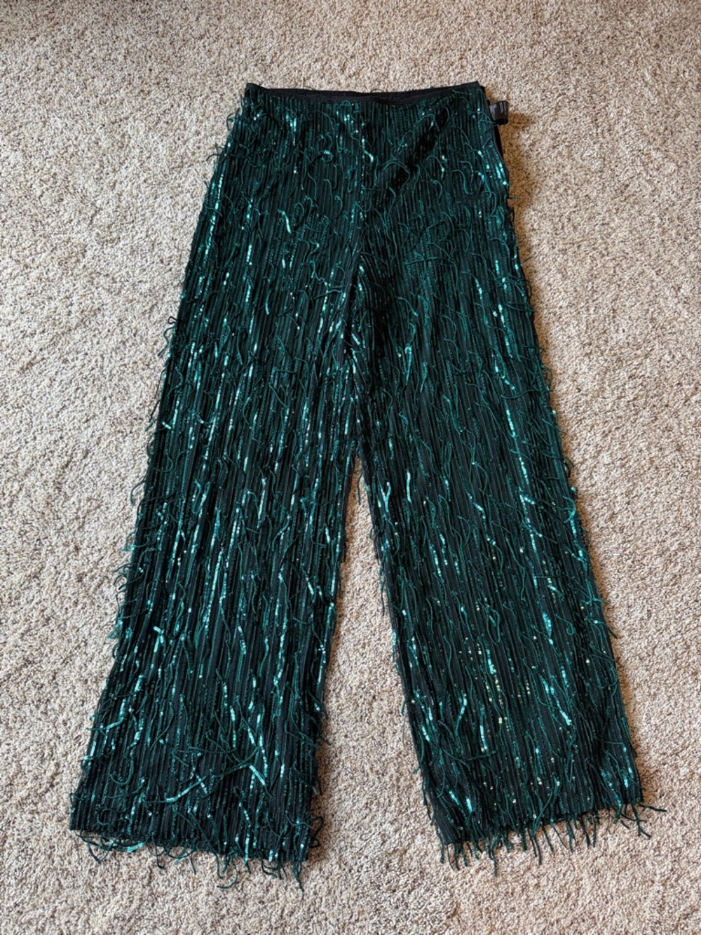 Anthropologie Teal Fringe Wide-Leg Pants